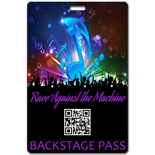 Vertical badge for a music event - with QR code.
