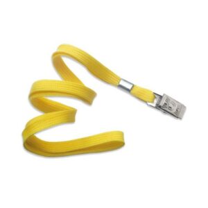 Yellow premium nylon lanyard with bulldog style clip attachment.